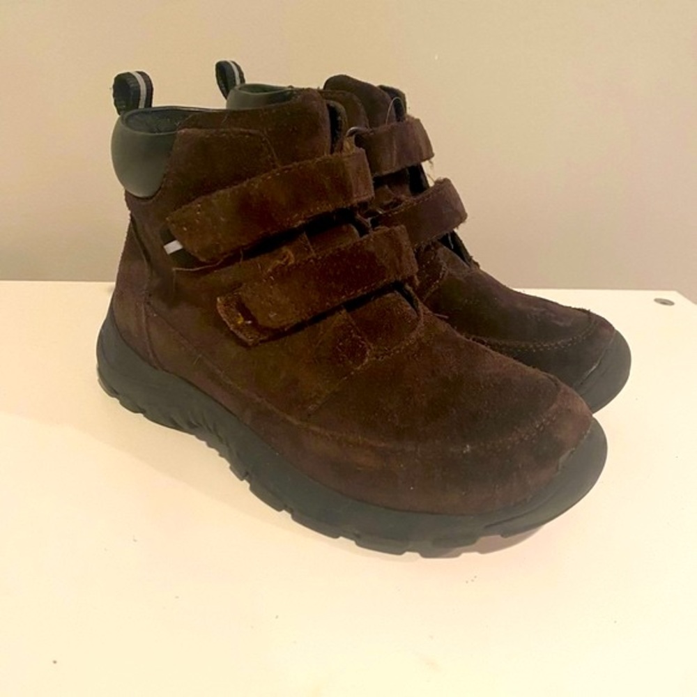 Lands end brown suede boots Sz 12 everyday Velcro all weather